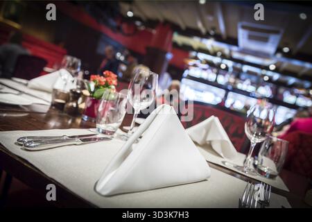 Fine table setting in a luxurious restaurant Stock Photo