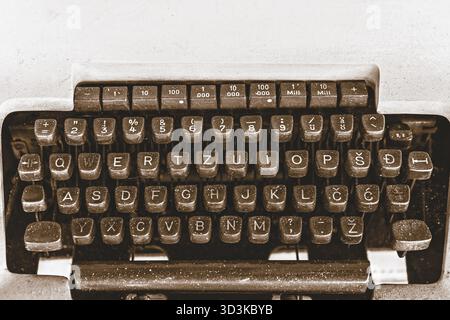 Close up of an old vintage dirty typewriter keyboard Stock Photo