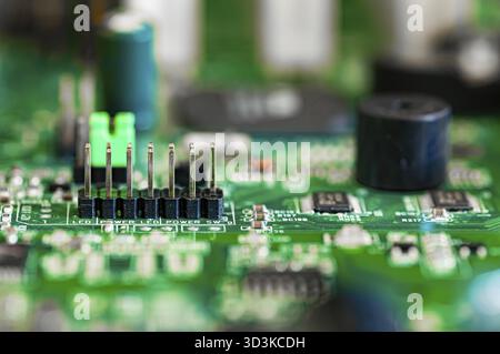 Macro Close up selective focus of connector pins on PC circuit board, Fish Hoek, South Africa Stock Photo