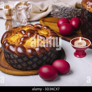 Food, Festive easter table setting with traditional meal Stock Photo