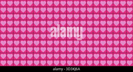 Seamless pink millimeter graph paper pattern with light pink hearts inside the grid squares. Background for planners or designs. Editable vector illus Stock Vector
