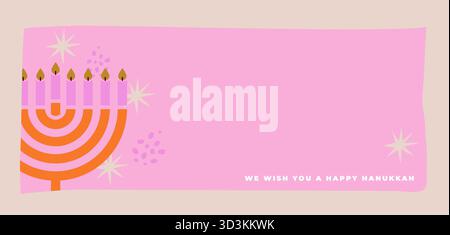 Happy Hanukkah banner, background, poster. Modern design for traditional holiday. Menorah, dove, candles and dreidel illustrations. Vector design Stock Vector