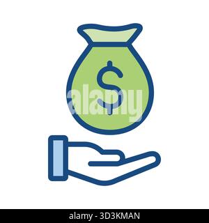 Money Bag with Hand and Dollar Sign Icon Symbol Stock Vector
