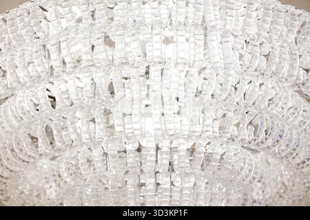 Beautiful white large crystal chandelier, close-up Stock Photo