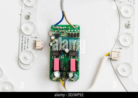 Image shows an electronic circuit board, specifically a constant current LED driver board. Stock Photo