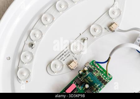 Image shows an electronic circuit board, specifically a constant current LED driver board. Stock Photo