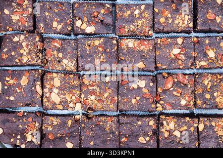 Chocolate cakes sprinkled with nuts Stock Photo