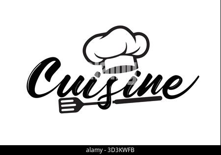 Elegant Cuisine Logo Vector Design with Chef Hat and Fork Illustration for Food and Restaurant Branding Symbol Design Creation Stock Vector