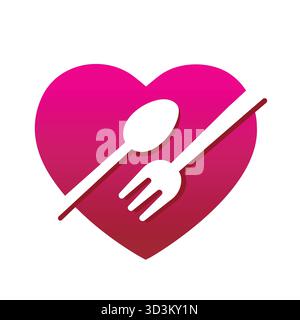 Gradient Red Heart Food Logo Fork And Spoon Vector Symbol Design Icon Illustration Stock Vector