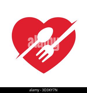 Gradient Red Heart Food Logo Fork And Spoon Vector Symbol Design Icon Illustration Stock Vector