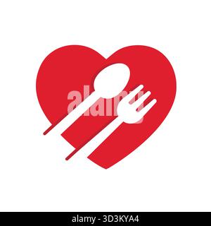Gradient Red Heart Food Logo Fork And Spoon Vector Symbol Design Icon Illustration Stock Vector