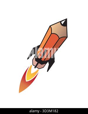 Rocket Pen Logo Flying Pencil Vector Flight Object Symbol Design Illustration Stock Vector