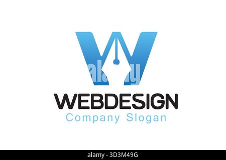 creative letter w pen nib logo vector design symbol icon Stock Vector