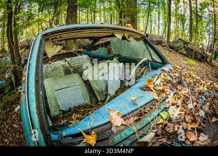 Old Car City  in White Georgia USA is the world's largest old classic car junkyard with 34 acres and over 4400 cars and trucks from the 70s and older Stock Photo