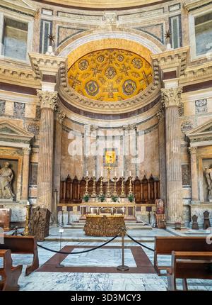 Rome, Italy - July 16, 2024: Pantheon. The altar under half dome and the chancel Stock Photo