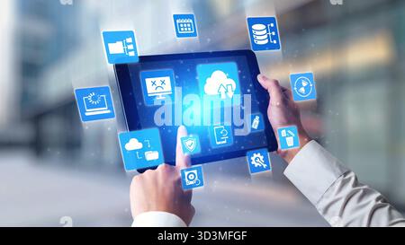 Cloud backup system connects devices through a secure data backup network. Data backup ensures protection, data backup reliability, and recovery. Gist Stock Photo