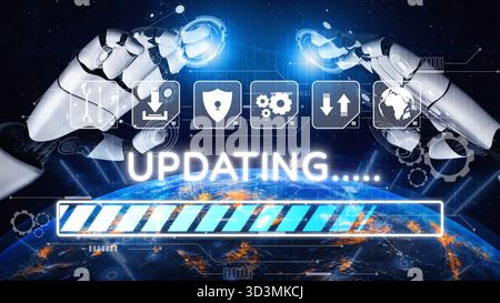 Knowledge upgrade and software update, digital skills improvement, competitive advantage, continuous learning, and staying up to date with latest Stock Photo
