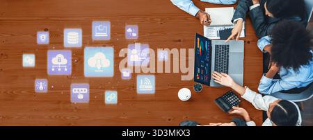 Cloud computing, cloud strategy, and cloud technology transforming digital infrastructure with scalable services, secure data storage, and cloud-based Stock Photo