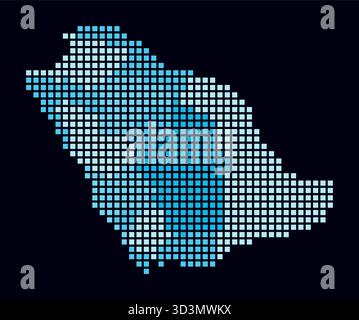 Saudi Arabia dotted map. Digital style map of the country on a dark background. Saudi Arabia shape with square dots. Colored dots style. Stock Vector