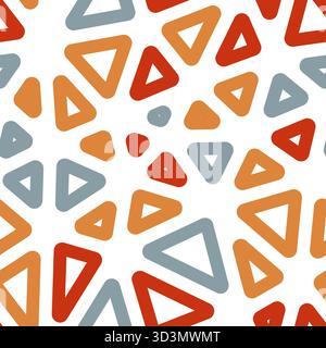 Seamless vector illustration with a geometric background, featuring large, multiple-colored, rounded, and outlined triangles in a repeatable pattern. Stock Vector