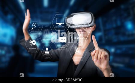 Explore the intersection of virtual reality and artificial intelligence focusing on assistive technology, NLP, and coding functions for enhanced user Stock Photo