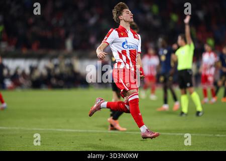 Belgrade, Serbia. 6th Nov, 2025. Crvena Zvezda big talent Vasilije Kostov during the Europa League football match between Crvena Zvezda - Lille. Stock Photo