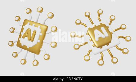 3D AI Icon Set: Essential collection of high-quality microchip illustrations for technology, software development, and future innovation projects. Stock Vector