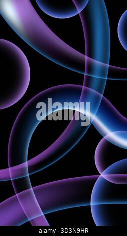 Abstract Blue and Purple Neon Glow Digital Art Background with Curved Translucent Shapes and Modern Vibrant Effect, Futuristic Technology Concept Stock Vector