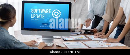 Software update on computer for brisk version of device software upgrade Stock Photo