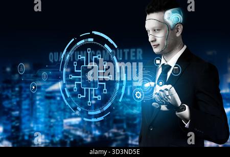 AI on a quantum computer processor, the future of technology. The architecture of a quantum computer revolutionizes high-performance AI computing Stock Photo