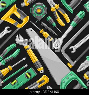 Vector Hardware Tools seamless pattern, decorative background with multi colored flying hardware tools for wrapping paper, square cover with group of Stock Vector