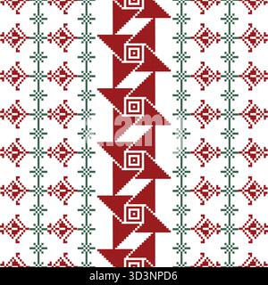 Pixel art red flower on background wallpaper oriental seamless pattern.ornament. Ethnic .decor style. geometric ornament. Vector seamless pattern Stock Photo