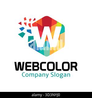 colorful hexagon letter w logo pixels shape w letter vector symbol icon design Stock Vector