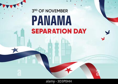 Panama Flag Waving On Skyline Background. Separation Day Concept Design Vector Illustration. Stock Vector