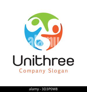 three people team logo colorful human silhouette characters vector design symbol Stock Vector