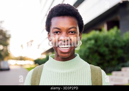 portrait of a happy young woman with short hair Stock Photo