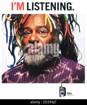 2001 Rio digital audio player ad featuring George Clinton of Parliament-Funkadelic funk band Stock Photo