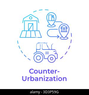 Counterurbanization blue gradient concept icon Stock Vector
