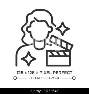 Female actor pixel perfect line icon Stock Vector