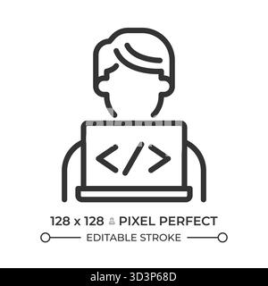 Programmer pixel perfect line icon Stock Vector