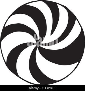 Vector illustration of a Christmas lollipop. Hand-drawn black and white graphic featuring the festive candy. Suitable for holiday designs, packaging Stock Vector