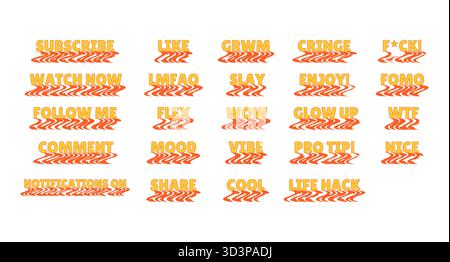 Bold internet slang set with wavy orange shadow effects Stock Vector