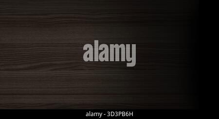 Horizontal close-up smooth dark wood featuring rich. Strong, soft vignette that fades edges into absolute black creating moody sophisticated and luxur Stock Photo
