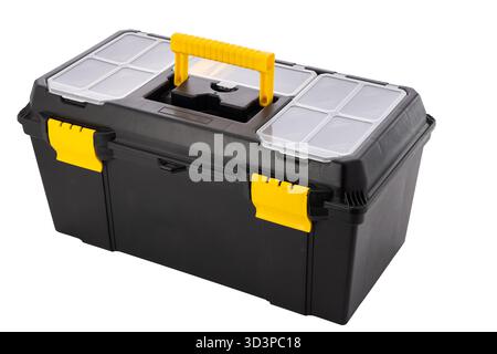 Heavy Duty Toolbox With Yellow Latches And Handle For Storage And Organization Stock Photo