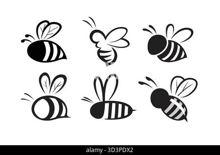 Creative cute bees without facial features collection set logo vector symbol illustration Stock Vector