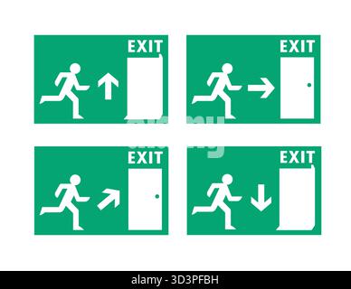 Emergency exit signs logo vector illustration set running man. Stock Vector