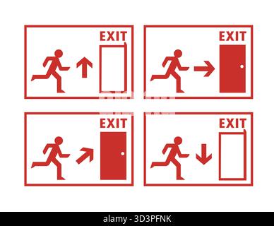 Red emergency exit signs logo vector illustration set running man. Stock Vector