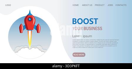 Boost business rocket website banner logo vector illustration. Stock Vector