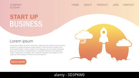 Boost business rocket website banner logo vector illustration. Stock Vector