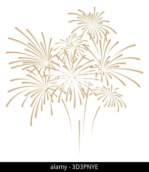 Gold fireworks display on isolated background. Fireworks vector symbol for New Year celebration illustration, banner, card, invitation, flier, poster Stock Vector